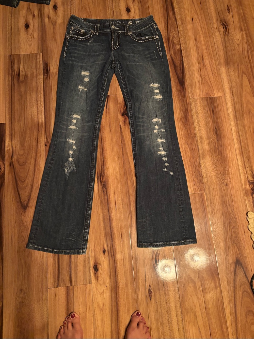 Miss Me Dark Blue Distressed Flare Jeans